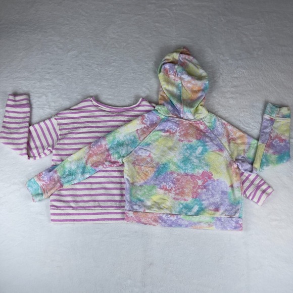 Lot of 2 Cat & Jack Hoodie Sweatshirt Girl's Small Multi Tie Dye Long Sleeve - Picture 3 of 4
